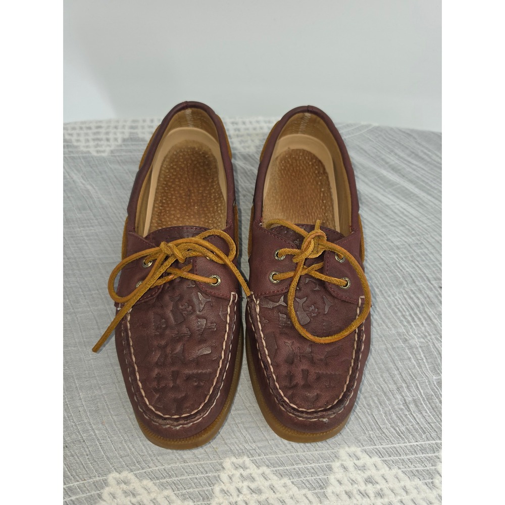 Sperry Top-Sider Womens 9.5 M Burgundy Leather Embossed Nautical Boat Shoes